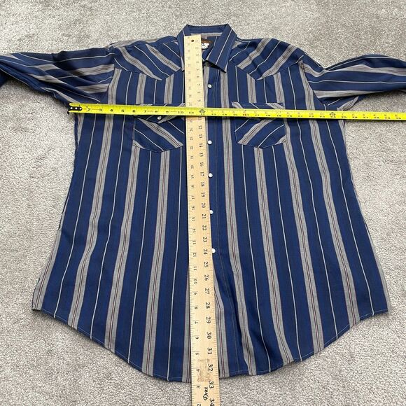 Karman Vintage Western Pearl Snap Button Down Shirt Mens XL Blue Gray Striped - Picture 11 of 15